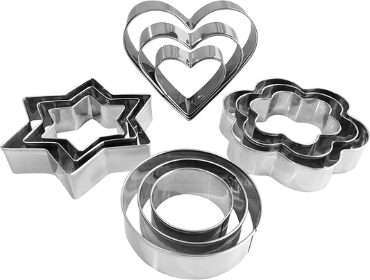 Metal Cookie Cutters Set- Heart, Star, Round, Flower - 12Pcs Cookie Cutters - Heart Cookie Cutter Star Cookie Cutter round Small Cutter Flower Cookie Cutter Star Heart Shaped Cookie Cutters for Baking