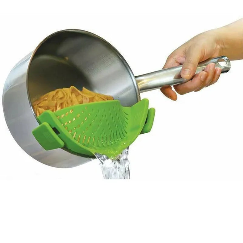 1Pc Clip on Strainer Silicone for All Pots and Pans, Pasta Strainer Clip on Food Strainer for Meat Vegetables Fruit Silicone Kitchen Colander