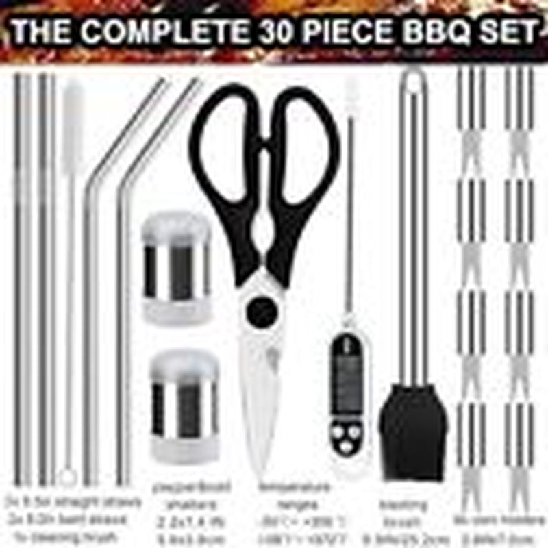 31PCS BBQ Grill Accessories Set, Heavy Duty BBQ Tools Set for Men & Silver