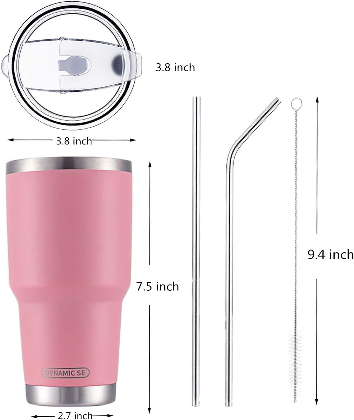 30Oz Tumbler Double Wall Stainless Steel Vacuum Insulated Travel Mug with Splash-Proof Lid Metal Straw and Brush (Pink)