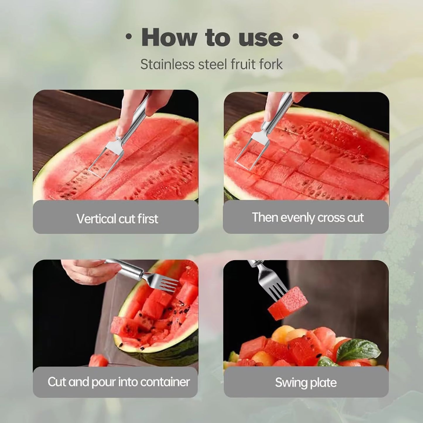 2024 Newest Watermelon Slicer Tool Stainless Steel Fruit Cutter Dual Head Watermelon Fork Melon Cutter Kitchen Gadgets