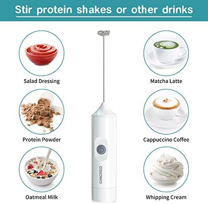 Milk Frother Wand- Powerful Milk Frother Handheld for Coffee, Electric Whisk, Foam Maker and Drink Mixer for Latte, Cappuccino, Frappe, and Hot Chocolate (White)