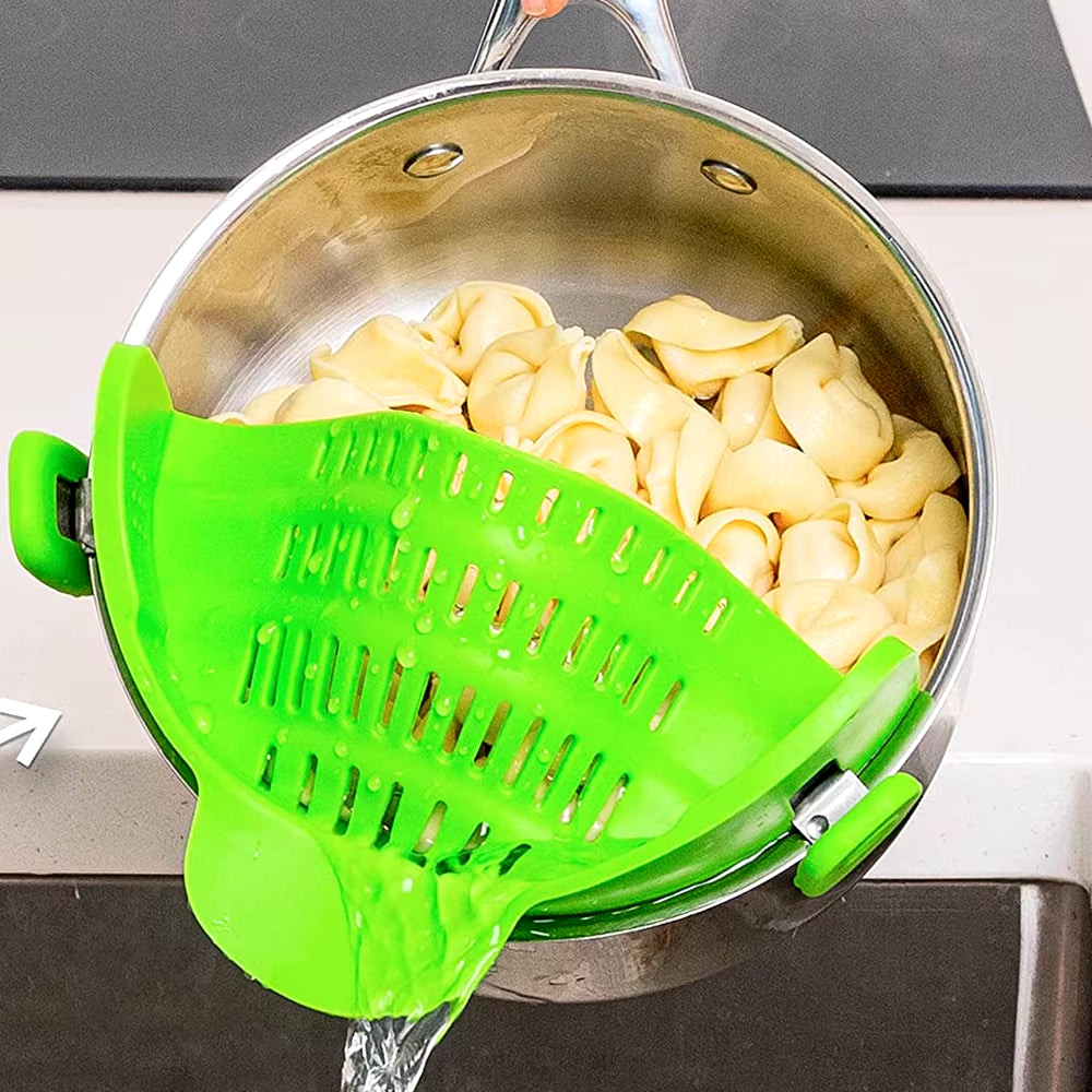 Silicone Kitchen Strainer Clip on Pots and Pans Drain Rack Pasta Noodle Vegetable Fruit Strainer Colander Kitchen Gadgets