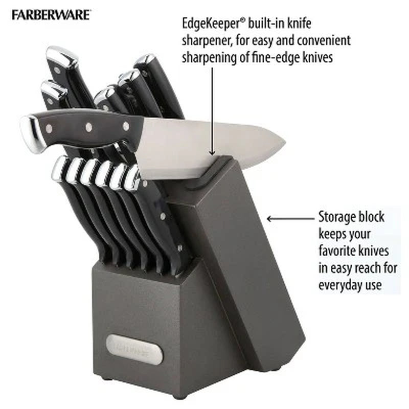 Farberware 14Pc Triple Rivet Knife Block Set with Edgekeeper Sharpener Graphite