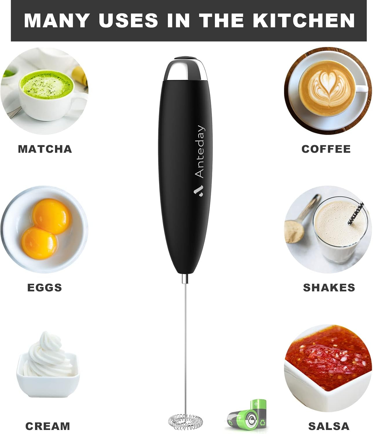 Electric Milk Frother Handheld, Frother Wand for Coffee, Battery Operated (Not Included) Drink Mixer Matcha Whisk, Foam Maker For, Frappe Hot Chocolate, Cappuccino, Lattes