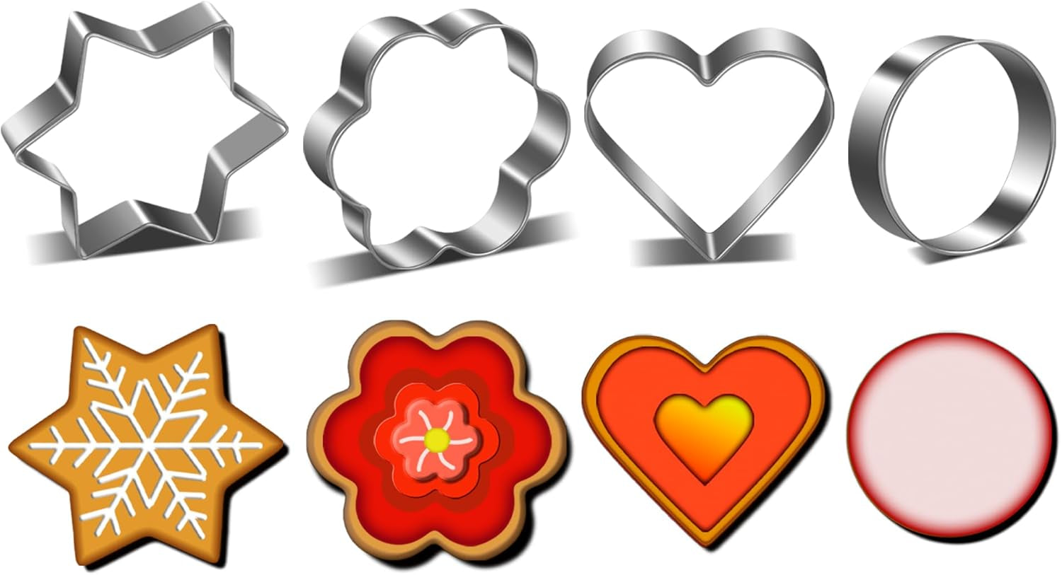 Metal Cookie Cutters Set- Heart, Star, Round, Flower - 12Pcs Cookie Cutters - Heart Cookie Cutter Star Cookie Cutter round Small Cutter Flower Cookie Cutter Star Heart Shaped Cookie Cutters for Baking