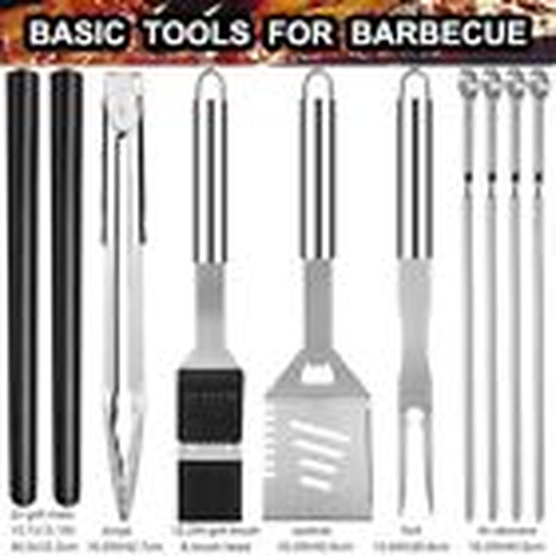 31PCS BBQ Grill Accessories Set, Heavy Duty BBQ Tools Set for Men & Silver