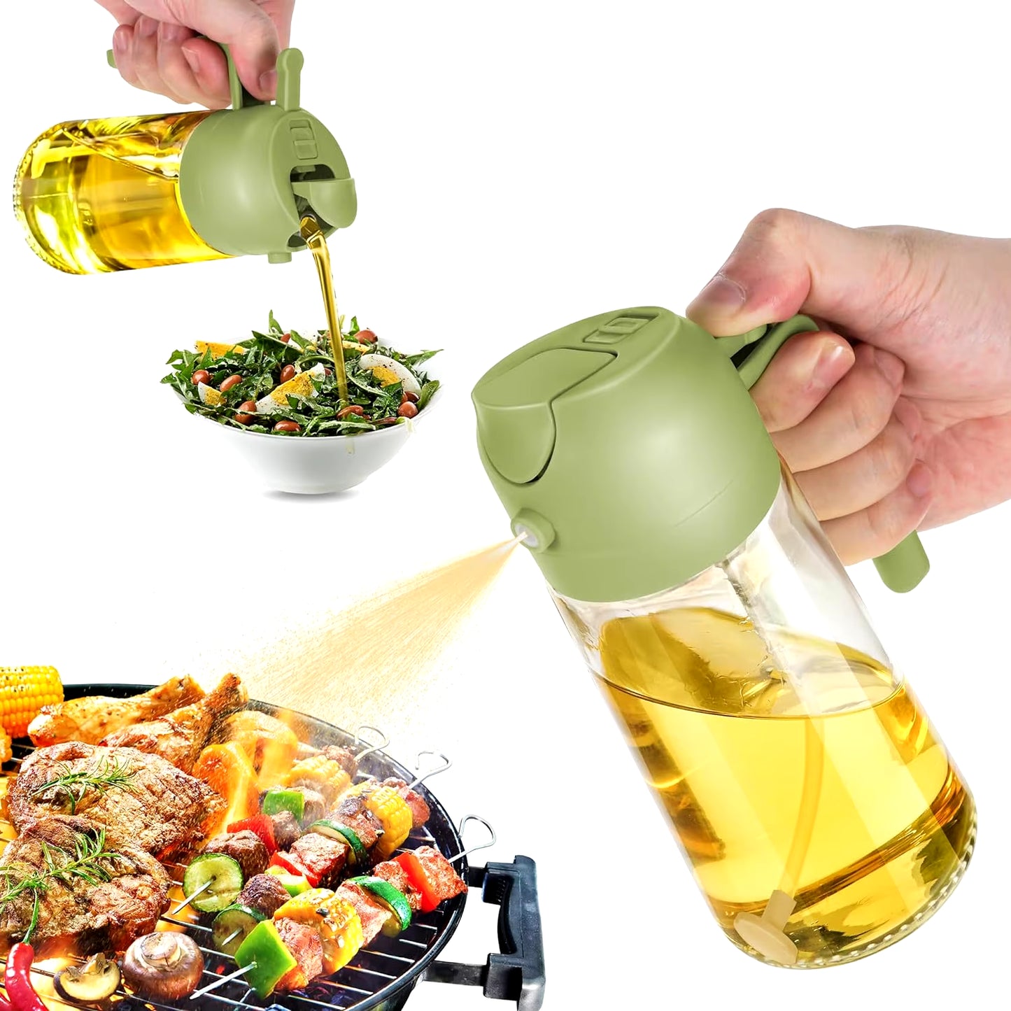 16Oz Oil Dispenser Bottle for Kitchen 2 in 1 Olive Oil Dispenser and Oil Sprayer for Cooking, Kitchen, Salad, Barbecue