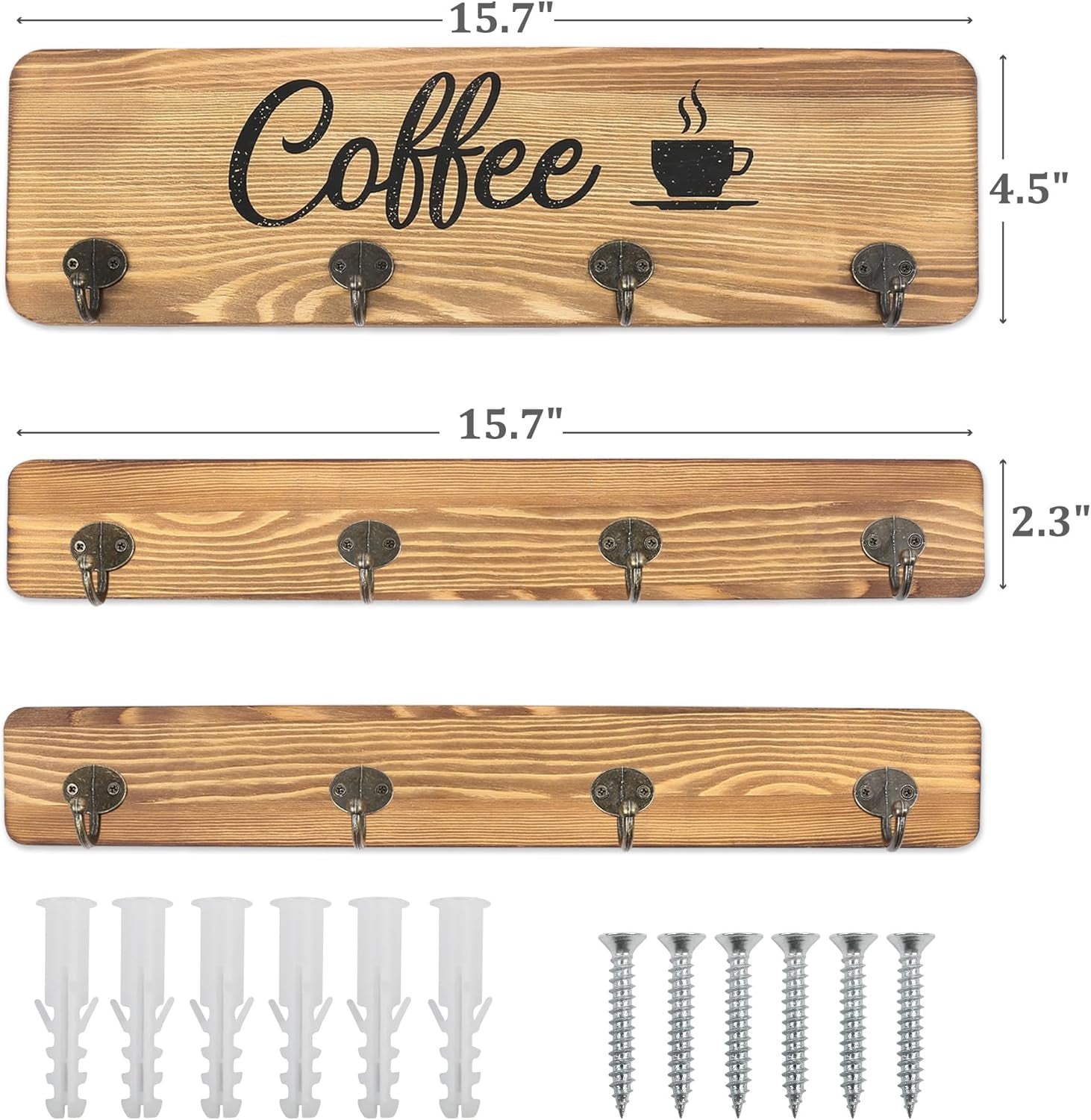 Coffee Cup Holder, Wall Mounted Mug Rack with 12 Hooks, Farmhouse Wood Cup Organizer for Home, Office, Kitchen Display Storage Collection, Rustic Coffee Nook Décor