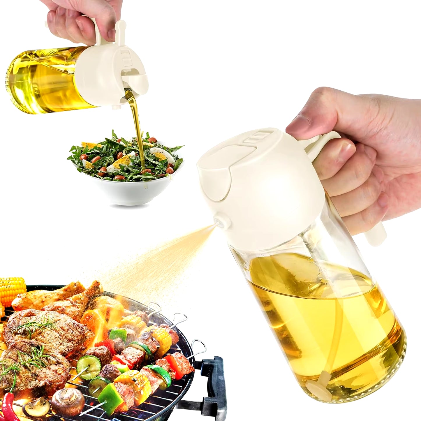 16Oz Oil Dispenser Bottle for Kitchen 2 in 1 Olive Oil Dispenser and Oil Sprayer for Cooking, Kitchen, Salad, Barbecue