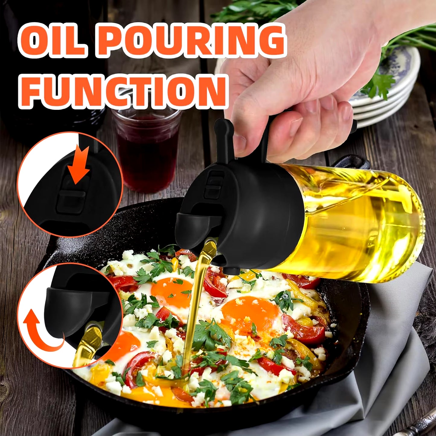 16Oz Oil Dispenser Bottle for Kitchen 2 in 1 Olive Oil Dispenser and Oil Sprayer for Cooking, Kitchen, Salad, Barbecue