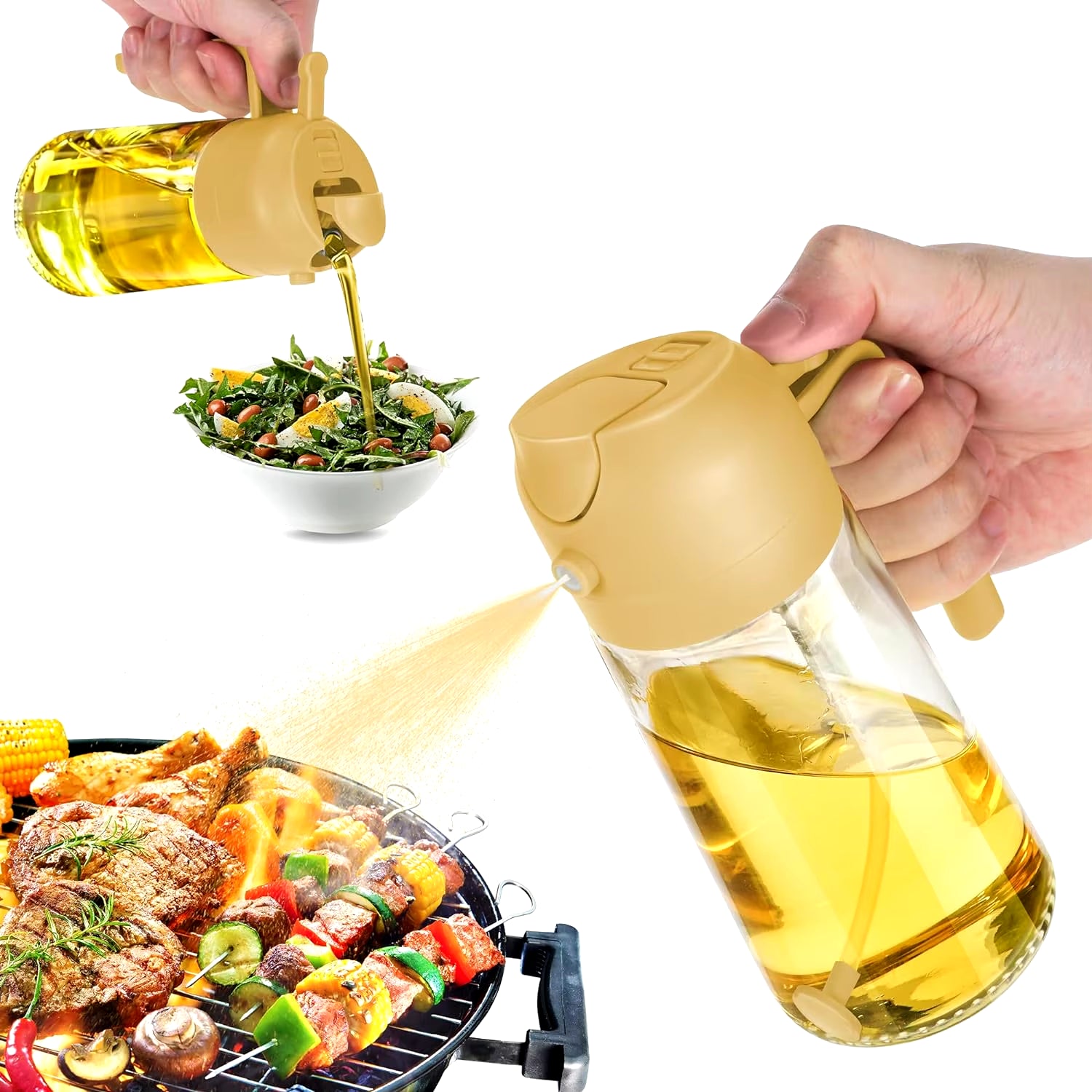 16Oz Oil Dispenser Bottle for Kitchen 2 in 1 Olive Oil Dispenser and Oil Sprayer for Cooking, Kitchen, Salad, Barbecue