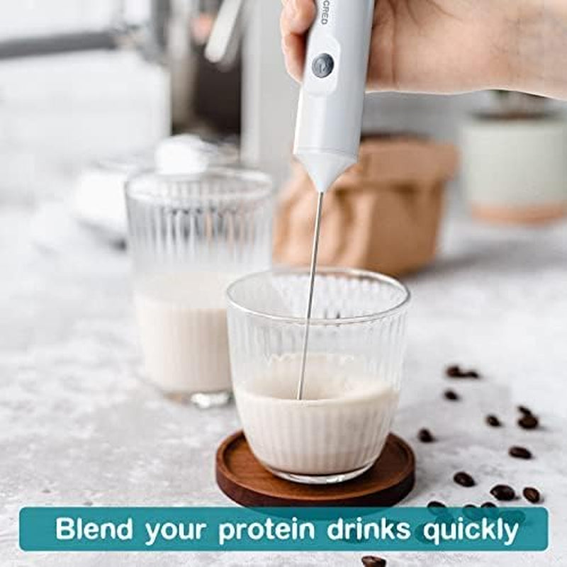 Milk Frother Wand- Powerful Milk Frother Handheld for Coffee, Electric Whisk, Foam Maker and Drink Mixer for Latte, Cappuccino, Frappe, and Hot Chocolate (White)