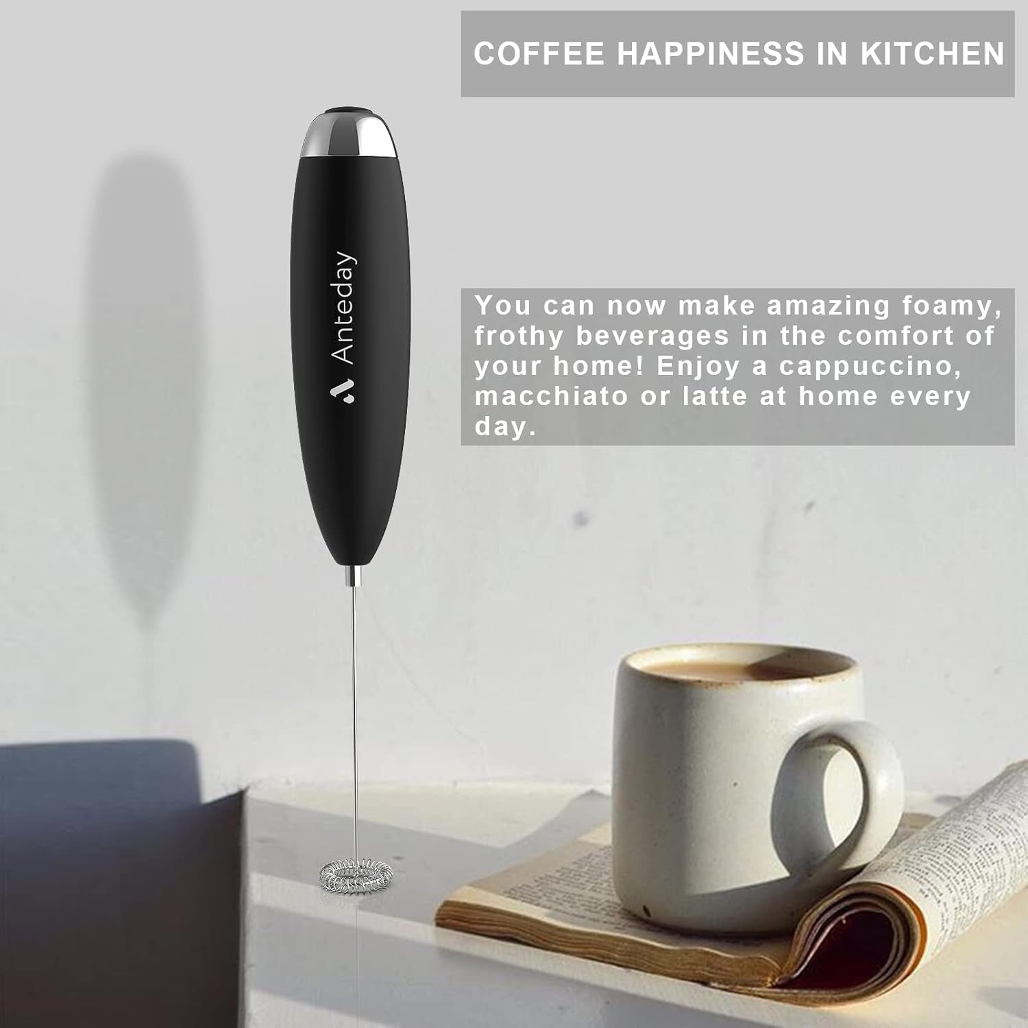 Electric Milk Frother Handheld, Frother Wand for Coffee, Battery Operated (Not Included) Drink Mixer Matcha Whisk, Foam Maker For, Frappe Hot Chocolate, Cappuccino, Lattes