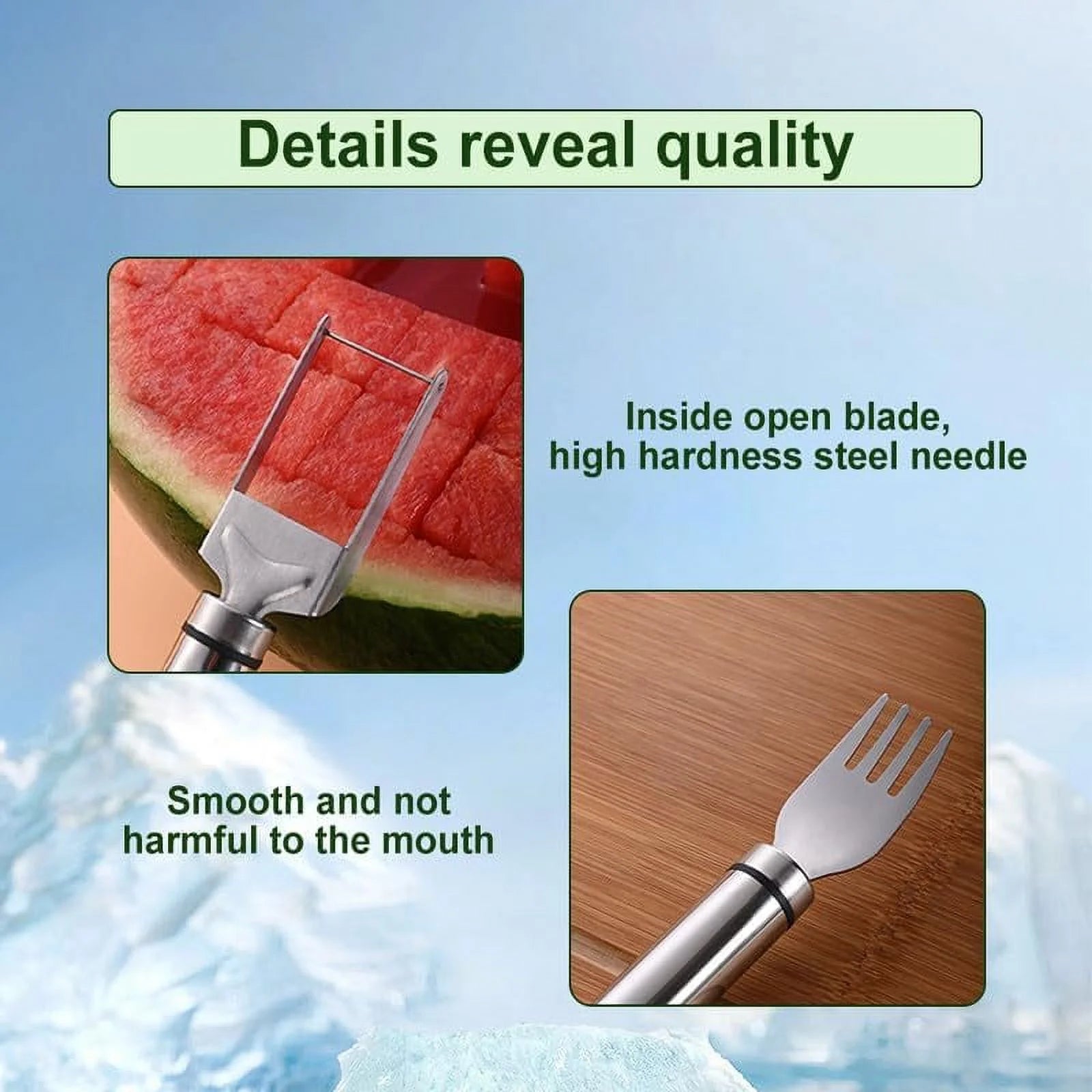 2-In-1 Stainless Steel Fruit Cutter, 2024 Portable Watermelon Fork Slicer Cutter with round Handle for Home Kitchen Gadget