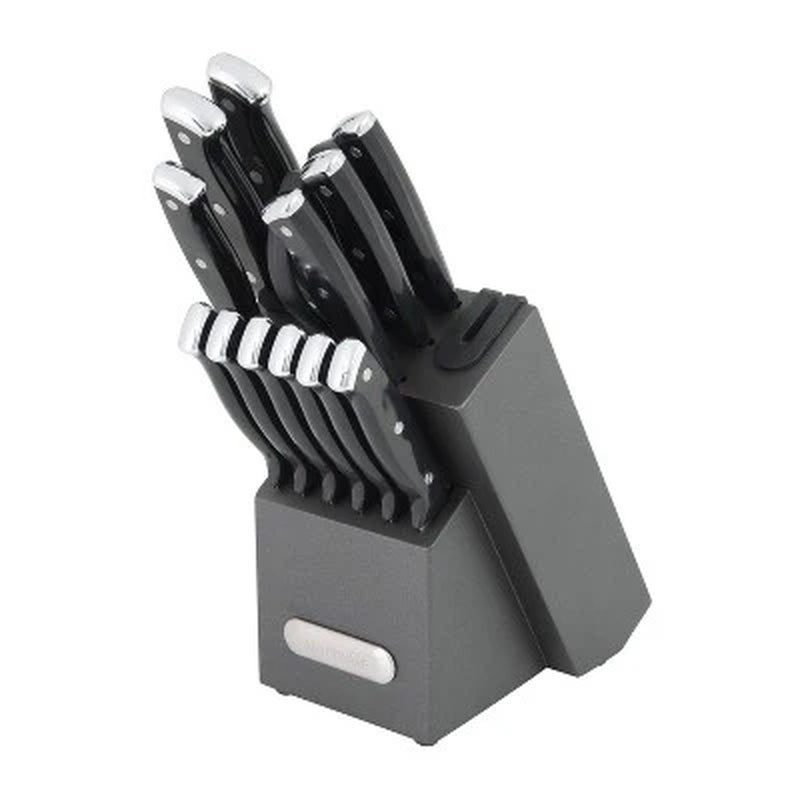 Farberware 14Pc Triple Rivet Knife Block Set with Edgekeeper Sharpener Graphite