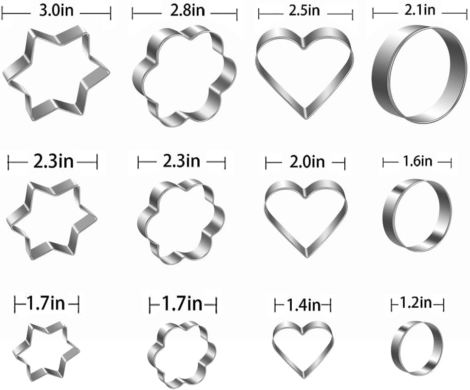 Metal Cookie Cutters Set- Heart, Star, Round, Flower - 12Pcs Cookie Cutters - Heart Cookie Cutter Star Cookie Cutter round Small Cutter Flower Cookie Cutter Star Heart Shaped Cookie Cutters for Baking