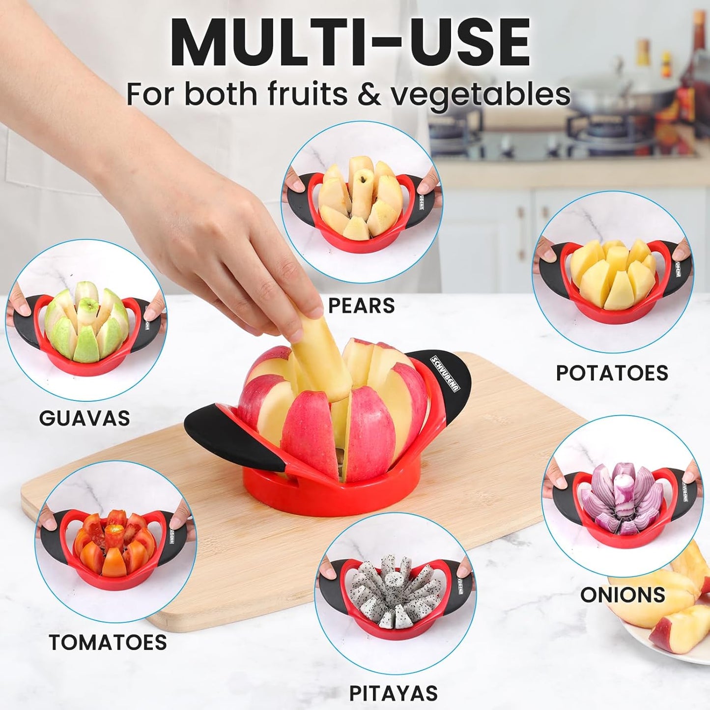 3.5 Inch Apple Slicer - Professional Apple Cutter - Stainless Steel Apple Corer - Super Sharp Apple Slicer and Corer - Apple Corer Tool with 8 Sharp Blades(Red)