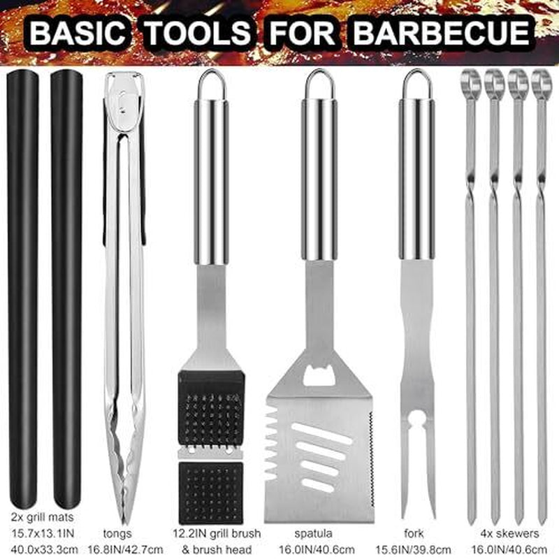 31PCS BBQ Grill Accessories Set, Heavy Duty BBQ Tools Set for Men & Silver