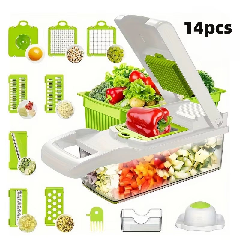 14/16 in 1 Multifunctional Vegetable Chopper Slicer Shredder with Basket Fruit Slicer Potato Shredder Carrot Grind Home Gadgets