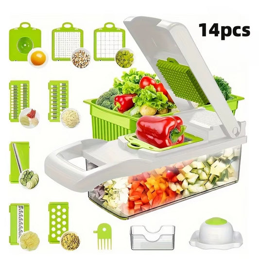 14/16 in 1 Multifunctional Vegetable Chopper Slicer Shredder with Basket Fruit Slicer Potato Shredder Carrot Grind Home Gadgets