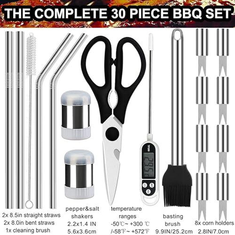 31PCS BBQ Grill Accessories Set, Heavy Duty BBQ Tools Set for Men & Silver