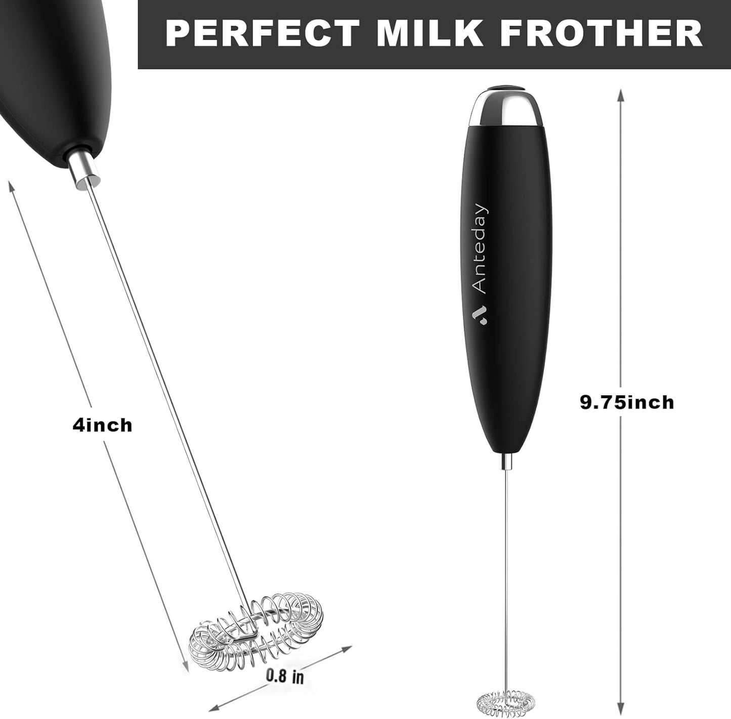 Electric Milk Frother Handheld, Frother Wand for Coffee, Battery Operated (Not Included) Drink Mixer Matcha Whisk, Foam Maker For, Frappe Hot Chocolate, Cappuccino, Lattes